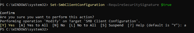 Enable SMB signing client